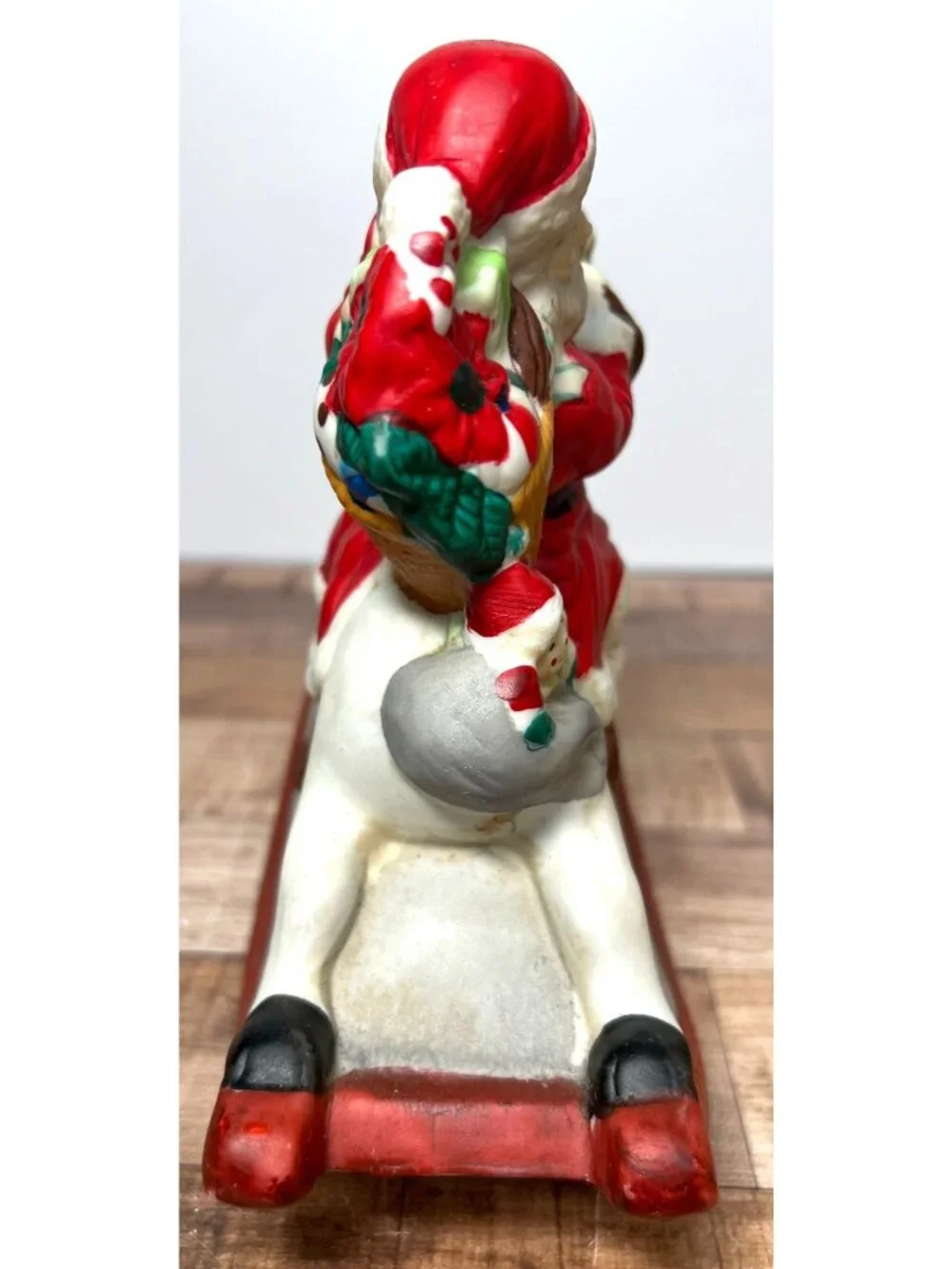 Vintage Santa Claus Rocking Horse Ceramic Figurine Christmas Decor Plays Music